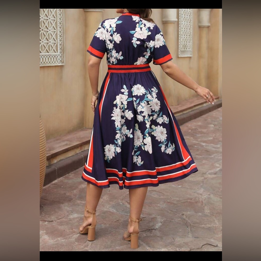 Lai Meng Five Cats Floral Navy and Red Dress Size 8 - Picture 2 of 10